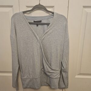 White House Black Market Gray Wrap Blouse